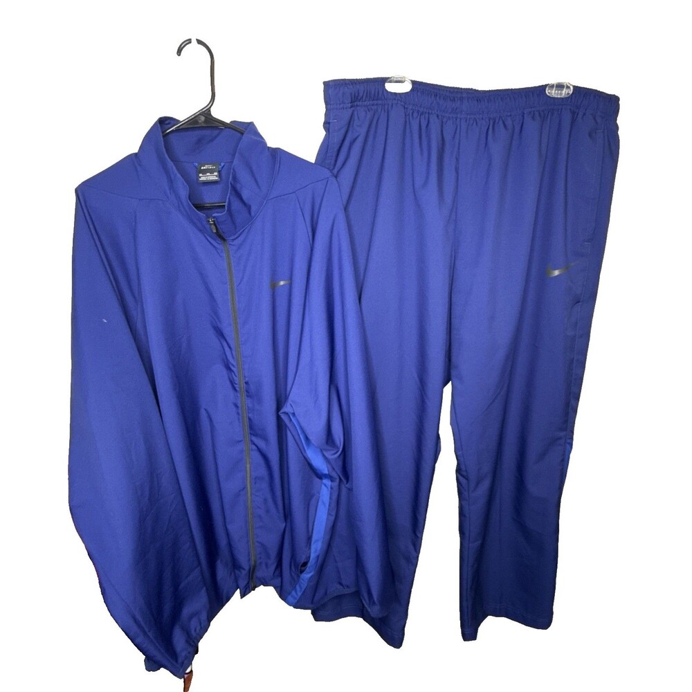 Nike Mens 4XL Big & Tall Blue Tracksuit Full Zip Track Jacket Pants Set Dri-Fit